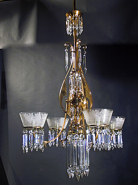 4-Light Eastlake Aesthetic Gas Chandelier with Crystals
